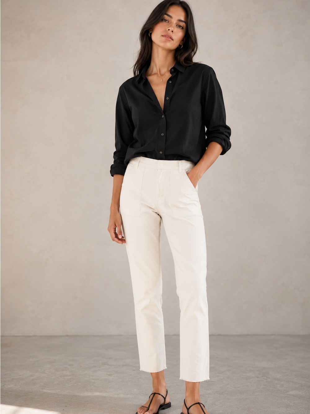 Nili Lotan Jenna Ivory Cotton Stretch Slim Ankle Pants Raw Hem Sz 4